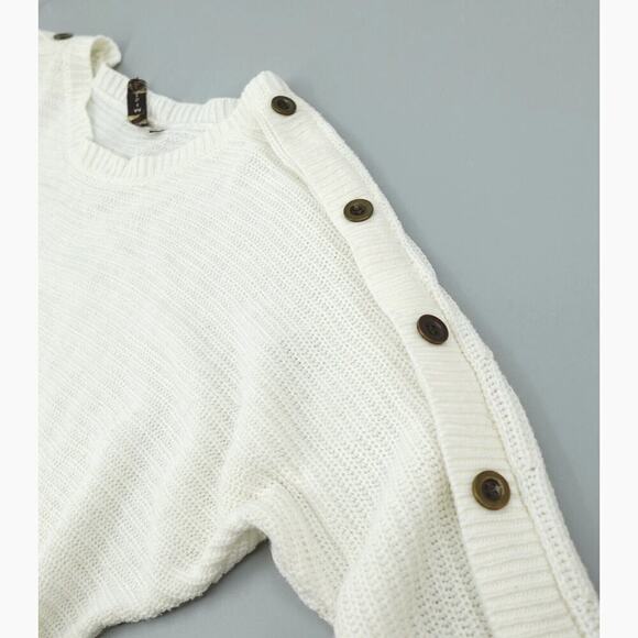 Womens Knit Sweater Large Ivory Dolman Sleeve Button Detail Textured Comfy - Picture 12 of 14